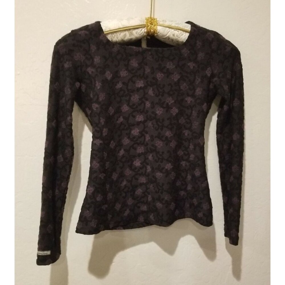 O.Z.O.C Tokyo Women's Size 55 Purple Square Neck Textured Floral Top Long Sleeve